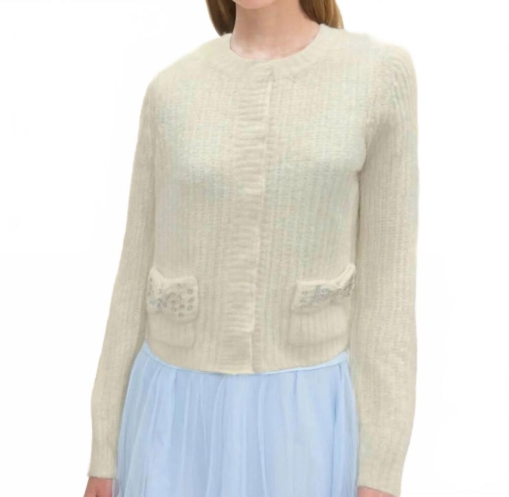 NEW MOON RIVER crystal knit cardigan in cream